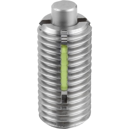 Kipp Spring Plunger Std Spring Force D=M10 L=22 Stainless, Flat, Long-Lok, Pin Stainless, Pu=5 K1380.10